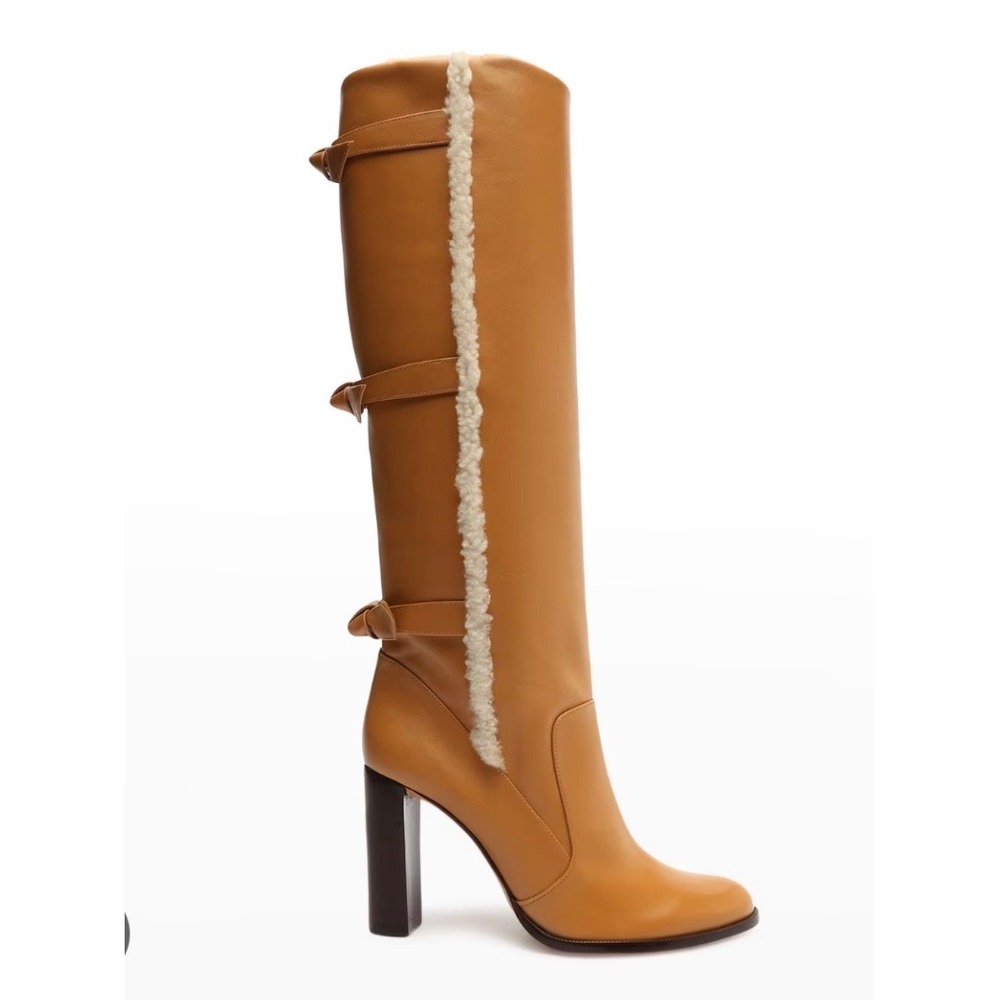 Alexandre Birman Heeled Boots Knee Lolita Leather Shearling Tan Luxury